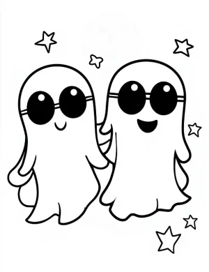 Two Playful Ghosts Wearing Glasses Halloween Coloring Page By Mindset Flow