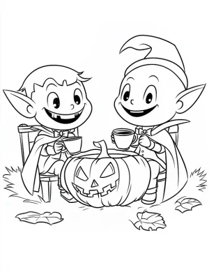 Two Playful Vampires Sipping Tea Halloween Coloring Page By Mindset Flow