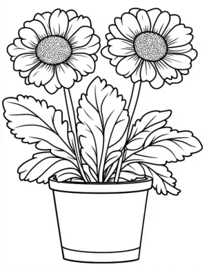 Two Potted Sunflowers Adult Flower Coloring Page By Mindset Flow