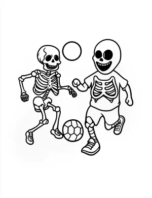 Two Skeleton Friends Playing Soccer Coloring Page by Mindset Flow