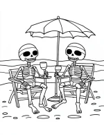 Two Skeletons Chilling At The Beach Coloring Page by Mindset Flow