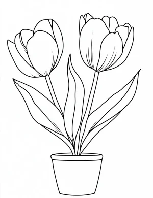 Two Tulip Flowers in Flowerpot Coloring Page
