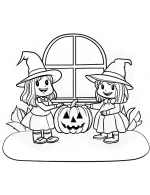 Two Witches in Front of Window Halloween Coloring Page by Mindset Flow