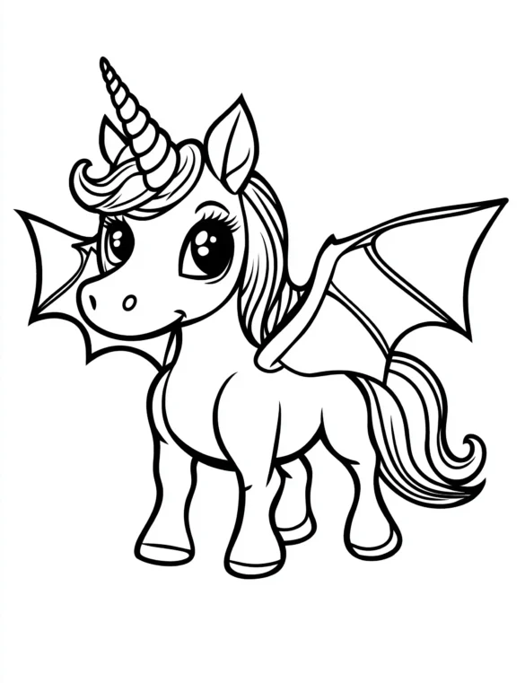Unicorn Disguised as a Bat with Wings Coloring Page