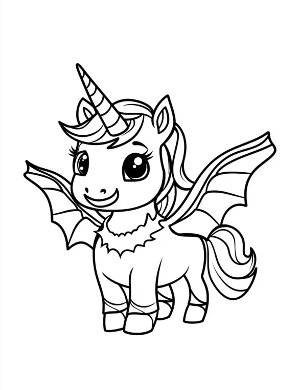 Unicorn Dressed as a Vampire with Bat Wings Coloring Page