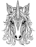 Unicorn Face with Intricate Mandala and Floral Patterns Coloring Page