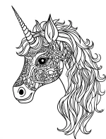 Unicorn Face with Mandala Design and Floral Patterns Coloring Page