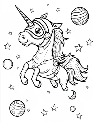 Unicorn Floating in Space Wearing an Astronaut Helmet Coloring Page