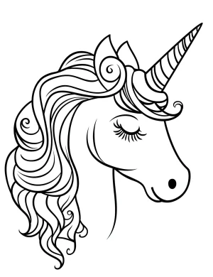 Unicorn Head in Profile with Swirled Mane Coloring Page