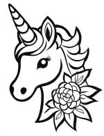 Unicorn Head with Flower Mandala Design Coloring Page