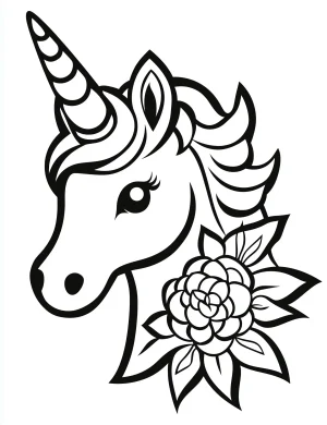Unicorn Head with Flower Mandala Design Coloring Page