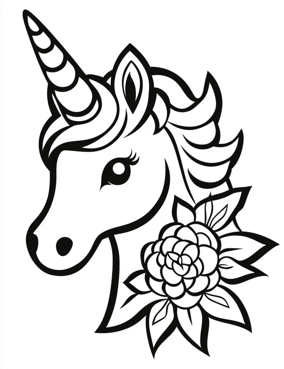 Unicorn Head with Flower Mandala Design Coloring Page