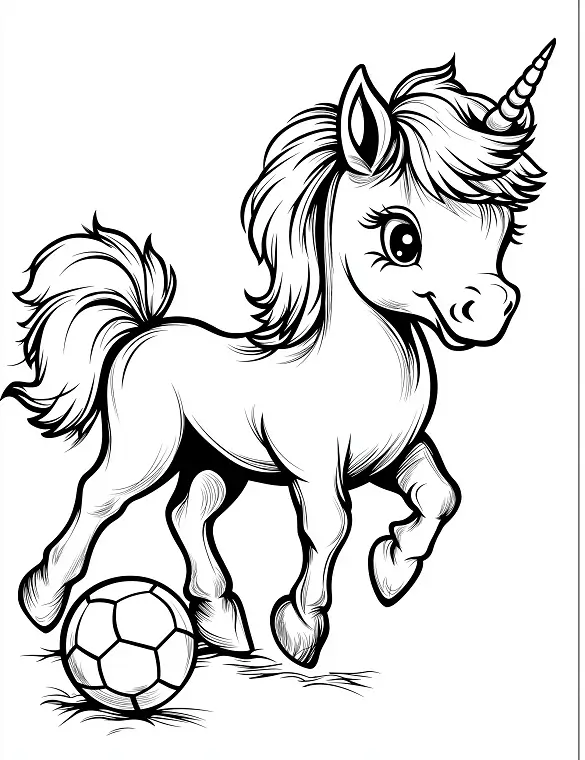 Unicorn Kicking Soccer Ball Adult Coloring Page By Mindset Flow