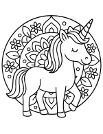 Unicorn Mandala with Floral Patterns Coloring Page