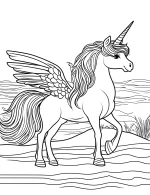 Unicorn Pegasus with Wings by the Beach Coloring Page