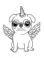Unicorn Pug with Wings Coloring Page