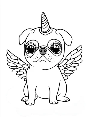 Unicorn Pug with Wings Coloring Page