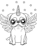 Unicorn Pug with Wings and Stars Coloring Page
