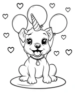 Unicorn Puppy with Balloons and Hearts Coloring Page
