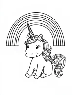 Unicorn Sitting Under Rainbow Coloring Page