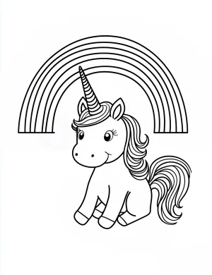 Unicorn Sitting Under Rainbow Coloring Page