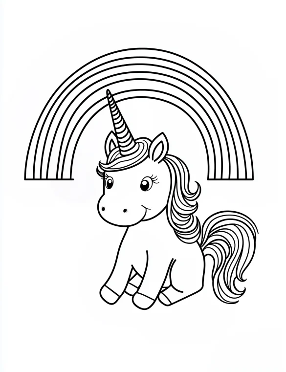 Unicorn Sitting Under Rainbow Coloring Page