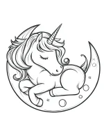 Unicorn Sleeping Peacefully on Crescent Moon with Stars Coloring Page