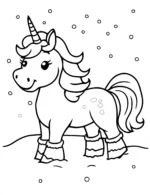 Unicorn Wearing Boots in Winter Snow Coloring Page