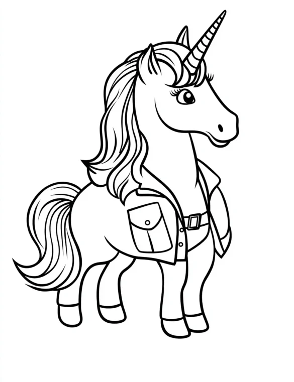 Unicorn Wearing a Jacket Coloring Page