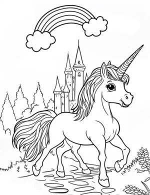 Unicorn and Castle Fantasy Coloring Page