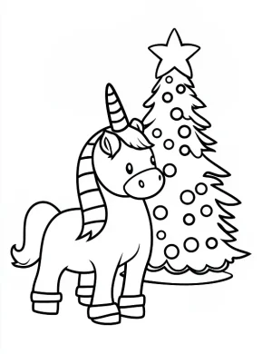 Unicorn and Christmas Tree Coloring Page Printable Holiday Fun By Mindset Flow
