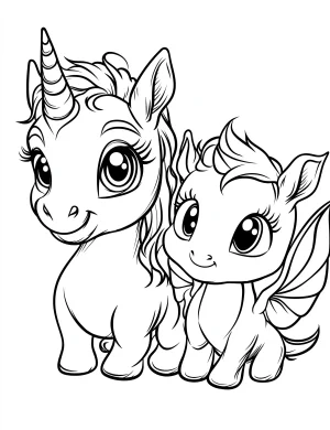 Unicorn and Fairy Dragon Duo Coloring Page