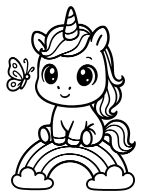 Unicorn and Rainbow with Butterfly Coloring Page