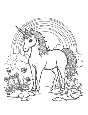 Unicorn at Rainbow Falls Coloring Page