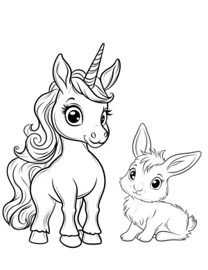 Unicorn with Bunny Friends Coloring Page
