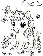 Unicorn with Butterflies and Flowers Coloring Page