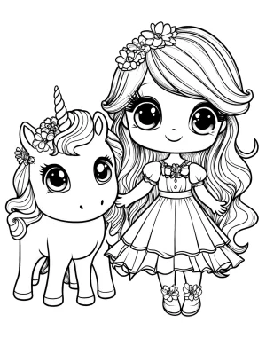 Unicorn with Fairy Magical Companion and Flower Crown Coloring Page