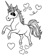Unicorn with Hearts and Playful Pose Coloring Page
