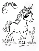 Unicorn with Rainbow and Stars in Playful Pose Coloring Page