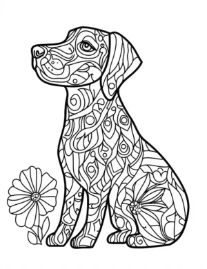 Unique Floral And Dog With Intricate Patterns Flower Coloring Page By Mindset Flow