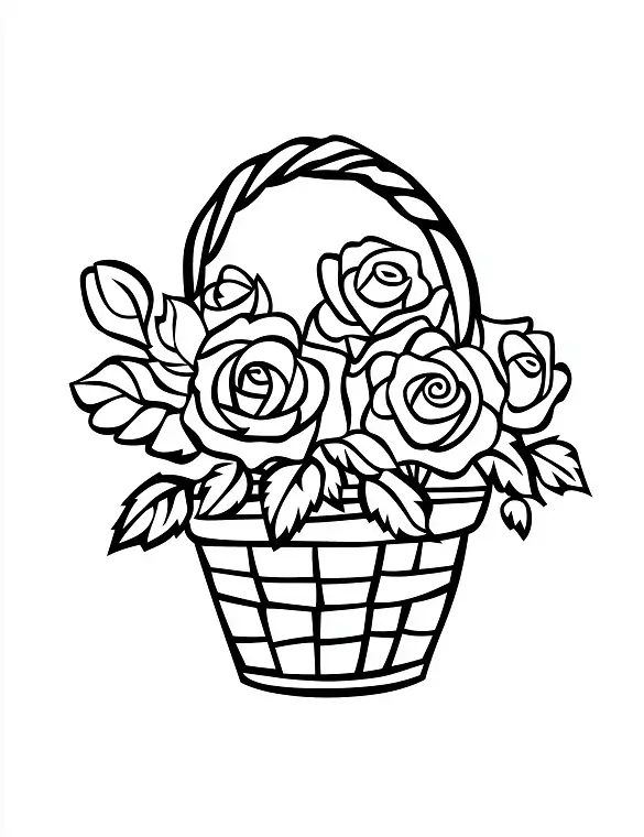 Unique Rose Basket Flower Coloring Page By Mindset Flow