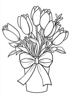 Unique Tulip Bouquet In Pot Printable Flower Coloring Page By Mindset Flow