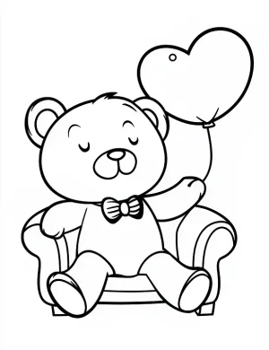 Valentine Teddy Bear With Balloon Heart Coloring Page By Mindset Flow