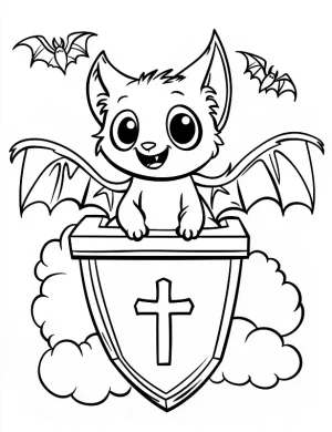 Vampire Bat Duo Perched On a Coffin With a Cross Coloring Page by Mindset Flow
