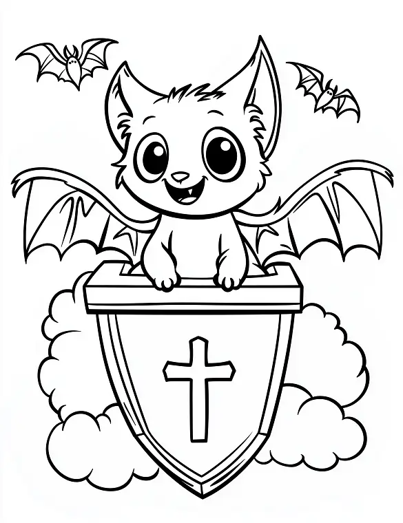 Vampire Bat Duo Perched On a Coffin With a Cross Coloring Page by Mindset Flow