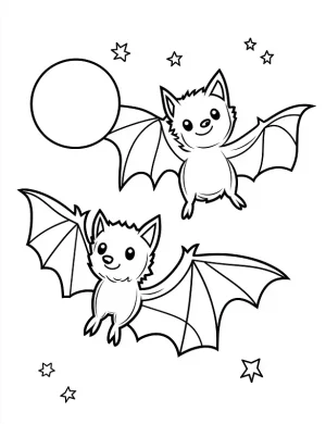 Vampire Bat Duo in a Moonlit Night Coloring Page by Mindset Flow