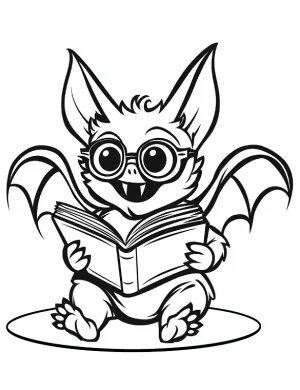 Vampire Bat Reading Book Coloring Page by Mindset Flow