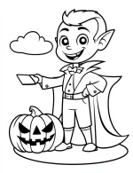 Vampire Boy with Pumpkin and Letter Halloween Coloring Page by Mindset Flow
