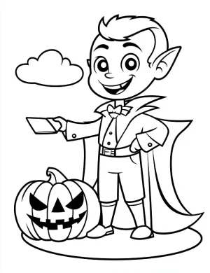 Vampire Boy with Pumpkin and Letter Halloween Coloring Page by Mindset Flow