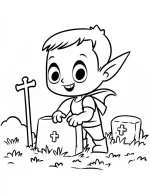Vampire Child Building a Sandcastle In a Graveyard Coloring Page by Mindset Flow